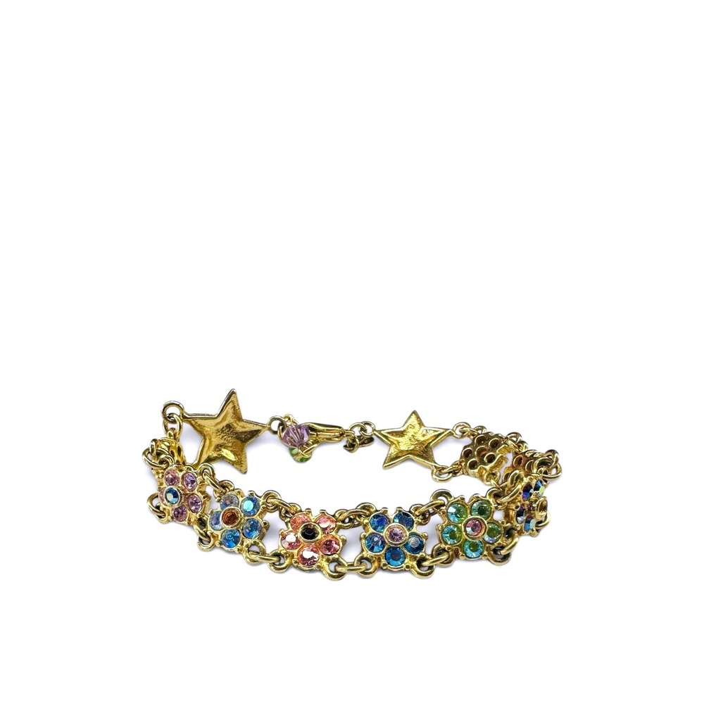 Kirks Folly Vintage Rainbow Flower Star Bracelet Gold Tone Celestial Crystal